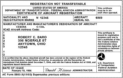 Aircraft Registration on Aircraft Registration Certificate