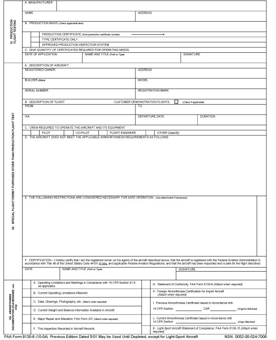 FAA FORM 8130-6 PDF